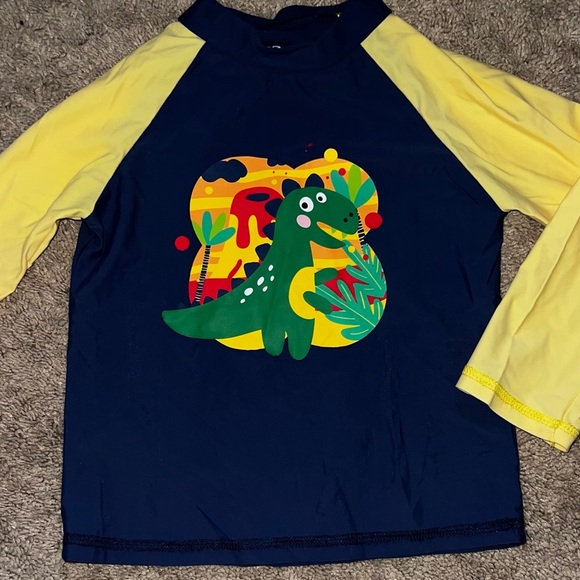 Sloosh Boys Swim Beach Shirt Rash Guard Tropical Dinosaur Size 8/9T - Picture 5 of 5